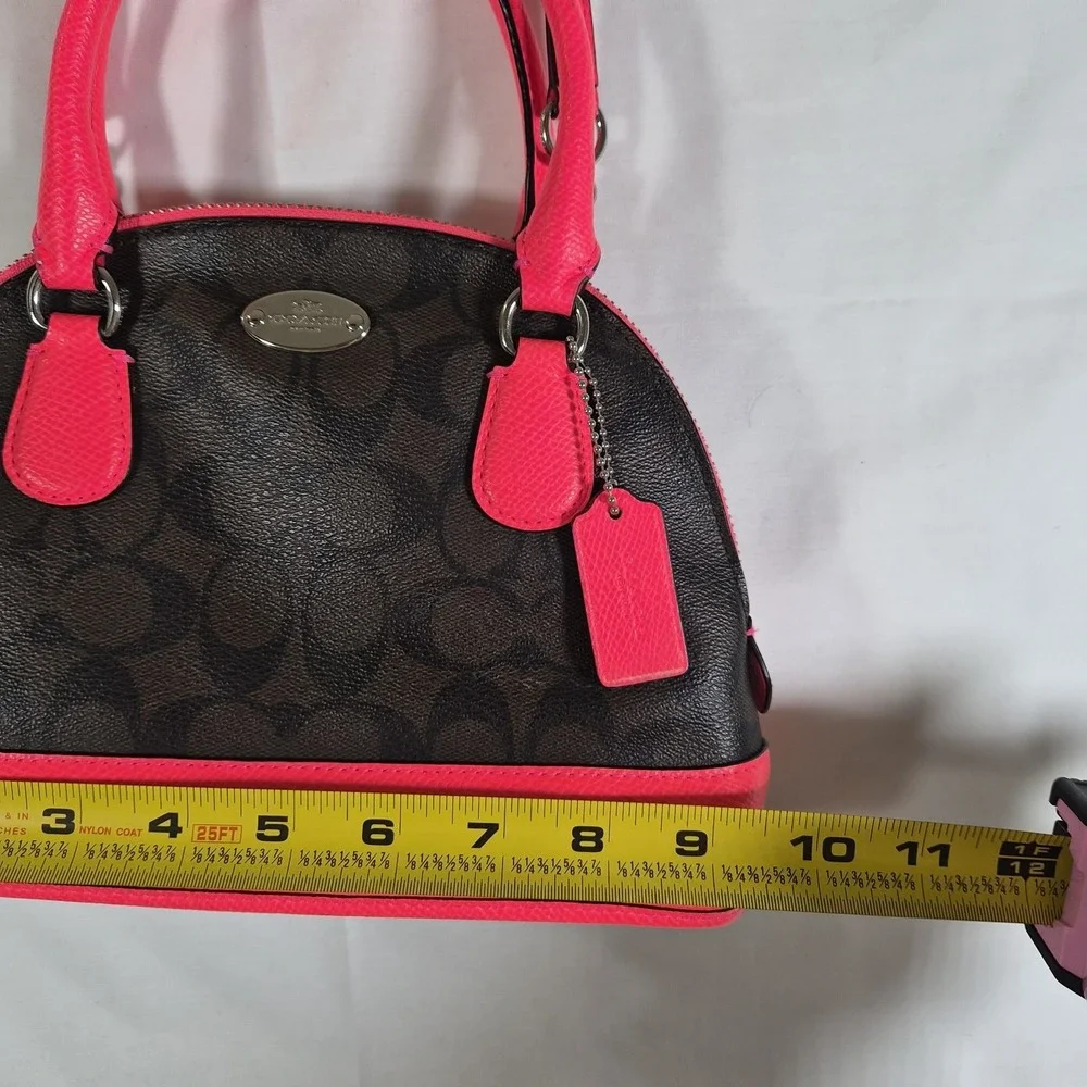 Coach Signature Dome Satchel‎ Bag Brown Pink Leather Crossbody Purse